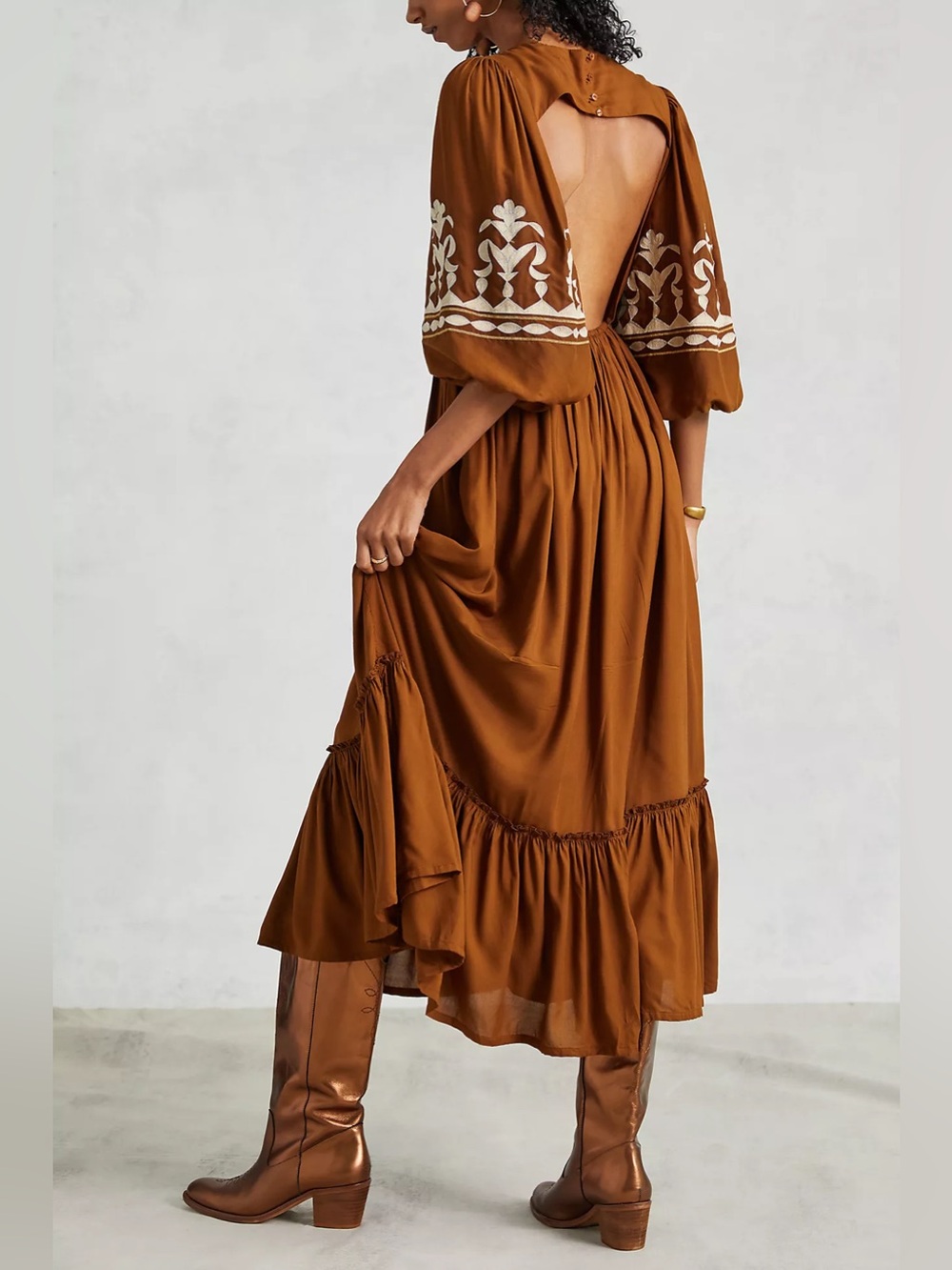 Let Me Be Embroidered Open-Back Maxi Dress Anthropologie XS - Picture 2 of 14